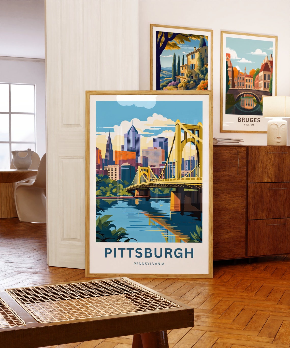 Personalized Pittsburgh Pennsylvania Yellow Bridge Skyline Poster - Image 5