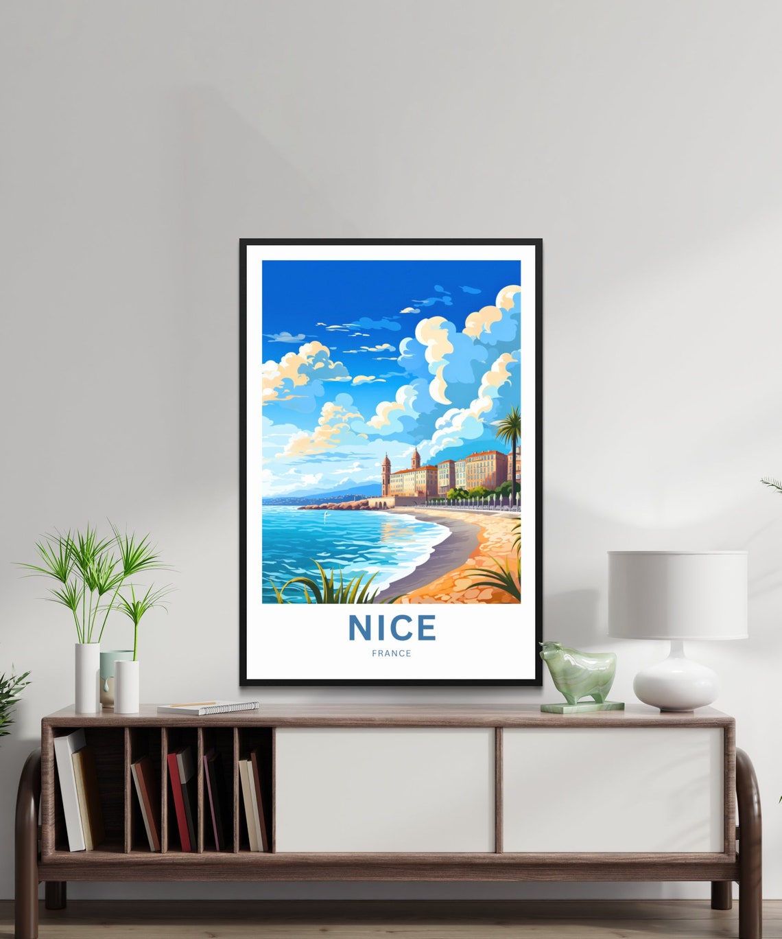 Nice France Golden Riviera Coastline Beach City Palm View Poster - Image 2