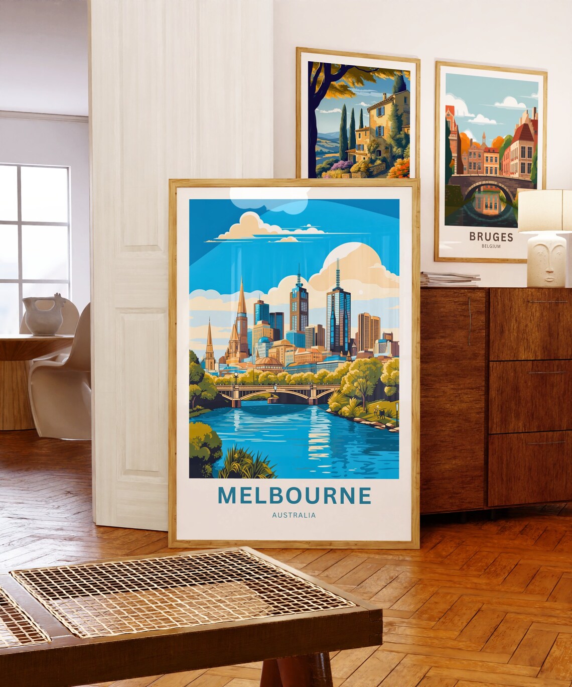 Melbourne Australia City Skyline River Bridge Parkland Travel Poster - Image 5