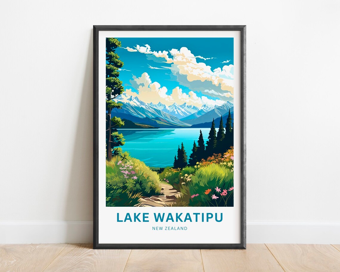 Lake Wakatipu New Zealand Pine Forest Wildflower Path Poster