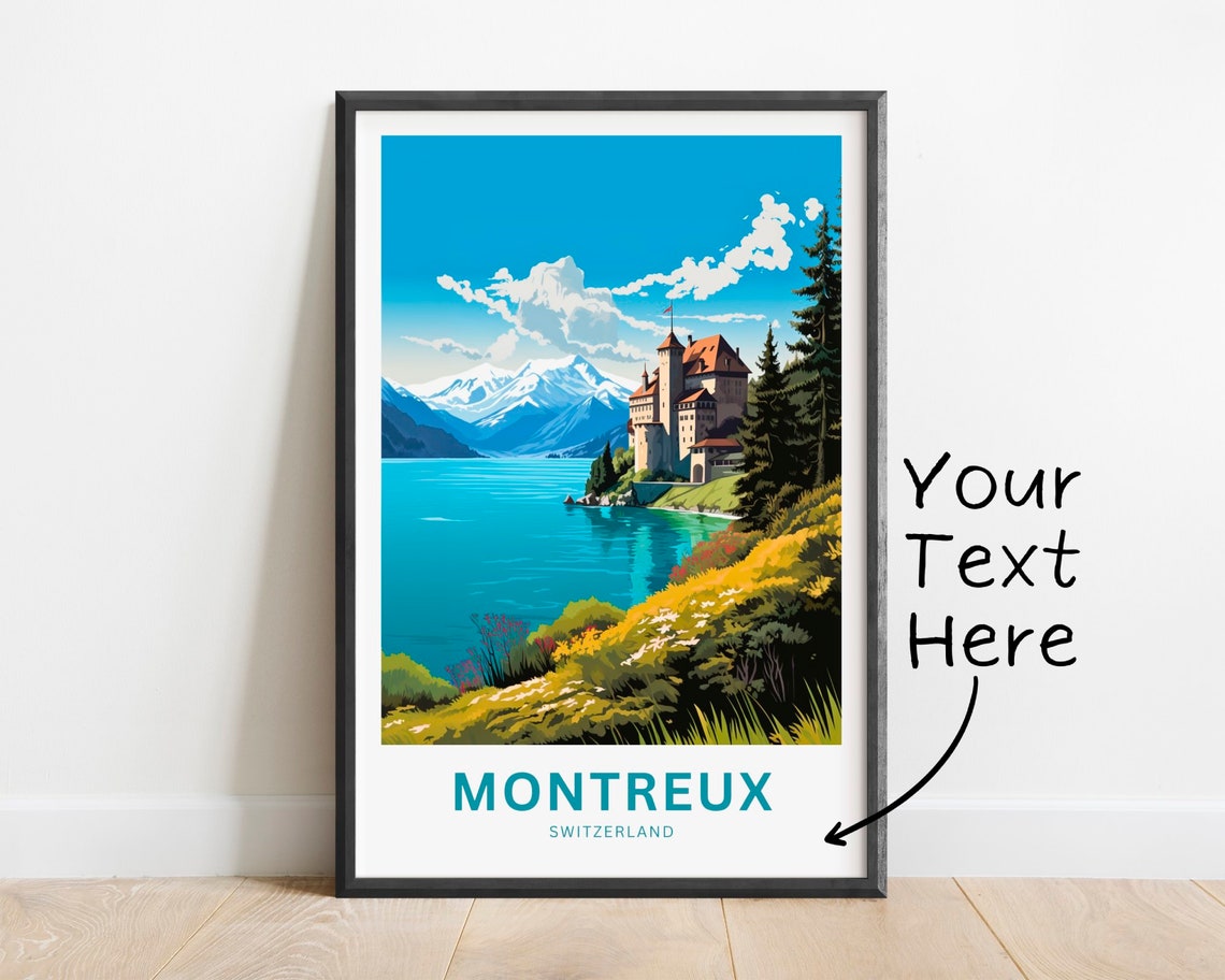 Personalized Montreux Switzerland Lakeside Castle Travel Poster