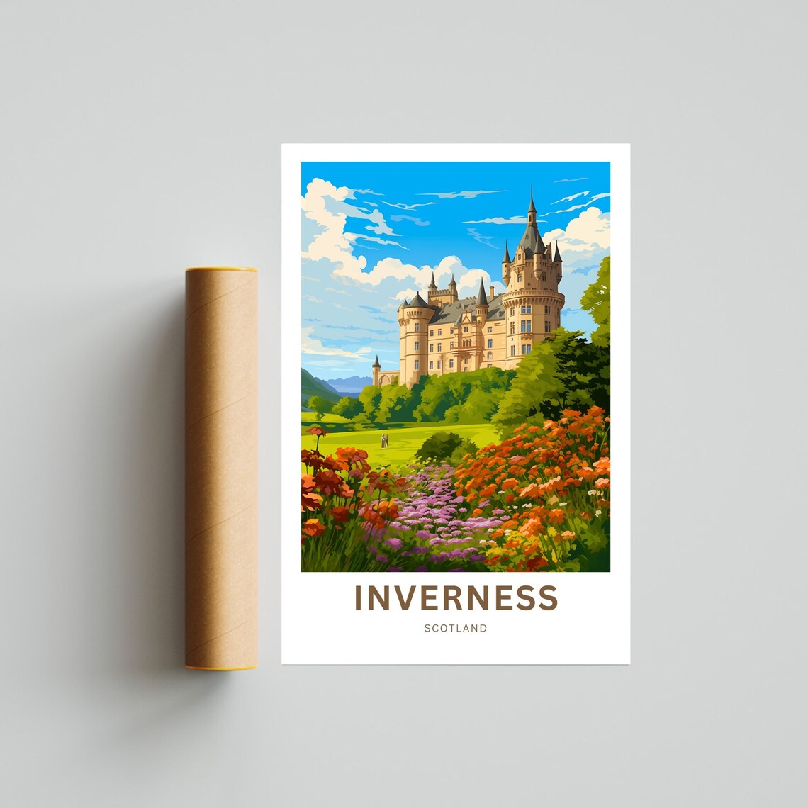 Inverness Scotland Castle Flower Garden Retro Travel Art Poster - Image 2