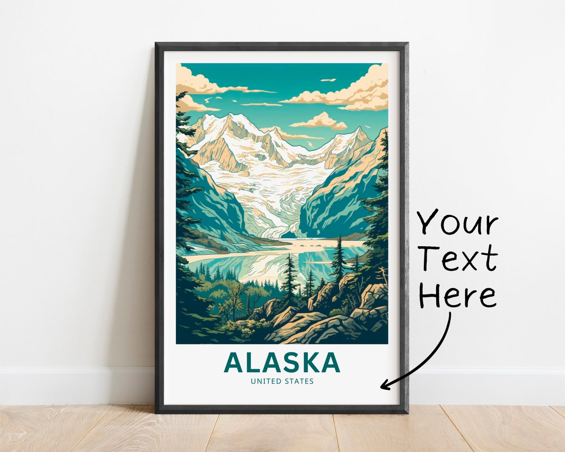 Personalized Alaska Glacier Lake Evergreen Travel Art Poster