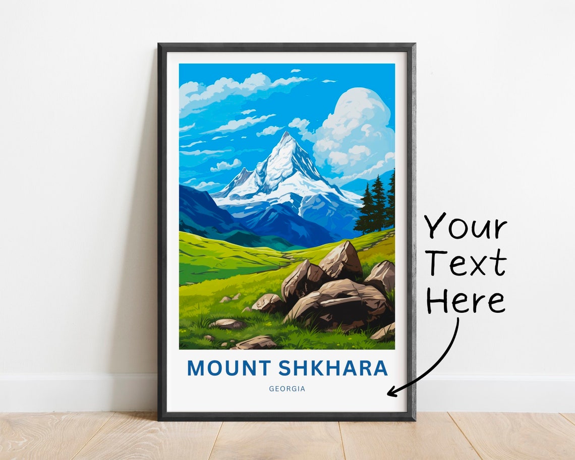 Mount Shkhara Georgia Custom Text Snow Peak Meadow Travel Poster