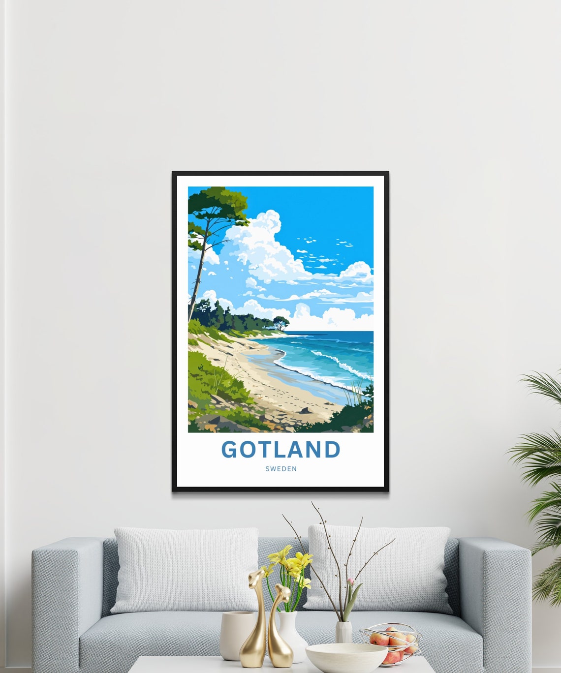 Gotland Sweden Sandy Beach Pine Forest Coastal Travel Poster - Image 3