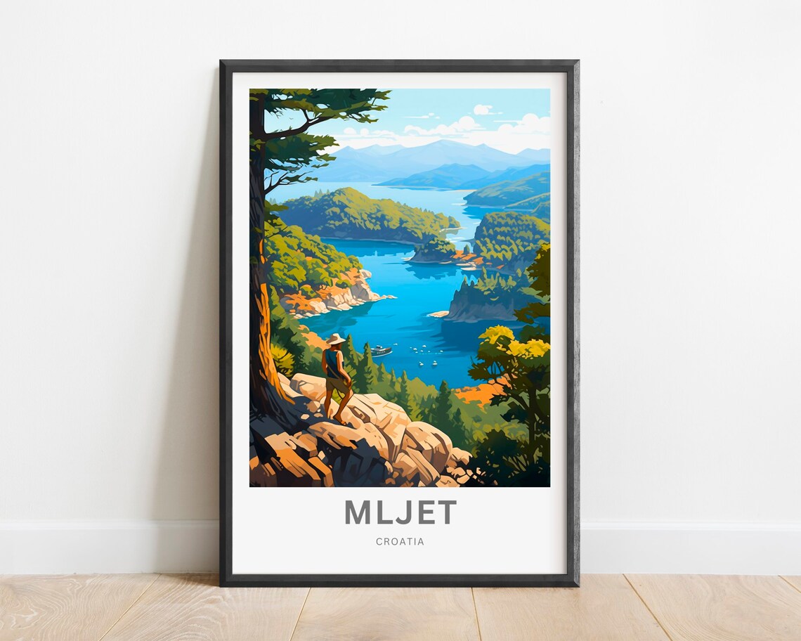 Mljet Croatia Hiker Overlook Island Bay Adventure Travel Poster