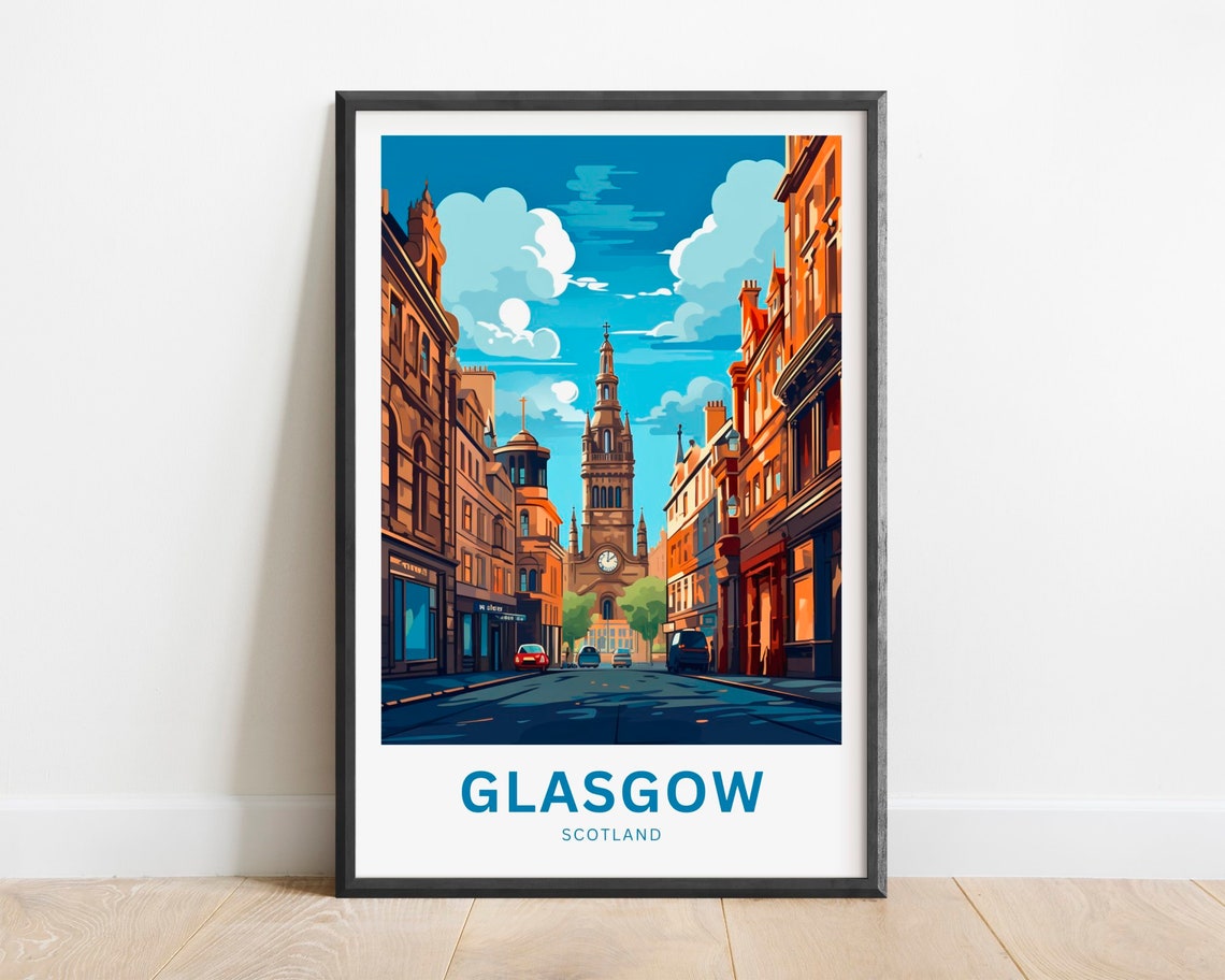 Glasgow Scotland Tolbooth Steeple Clock Victorian Street Poster