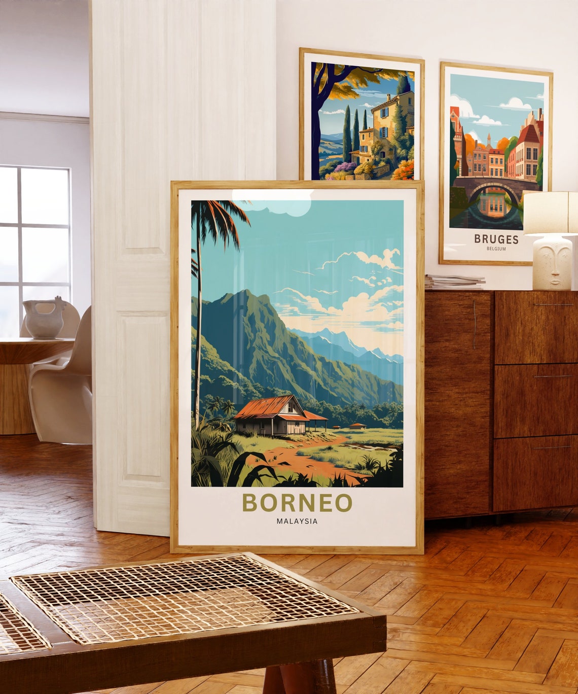 Borneo Malaysia Jungle Mountain Rustic House Travel Art Poster - Image 5