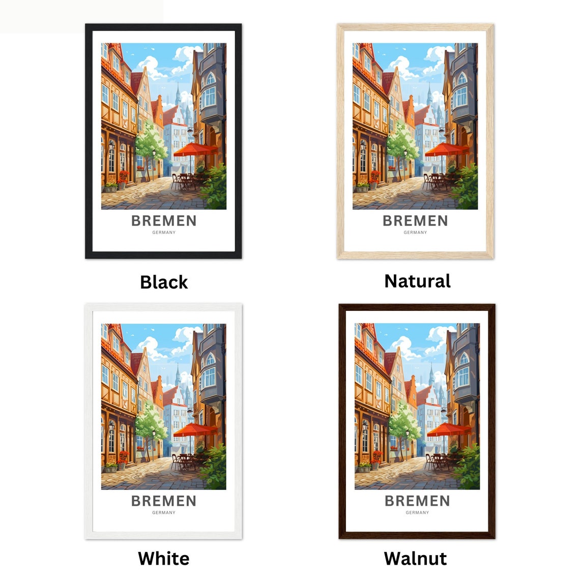 Bremen Germany Customizable Old Town Street Travel Poster Artwork - Image 2