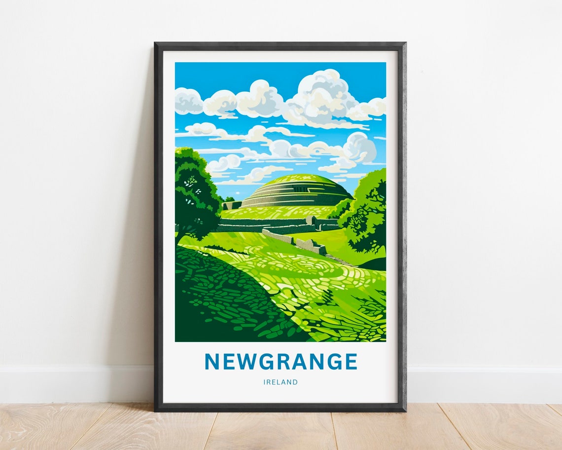 Newgrange Ireland Ancient Burial Mound Green Hillside Travel Poster