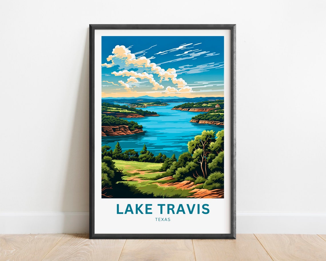 Lake Travis Texas Wide Panoramic Lake View Scene Travel Poster