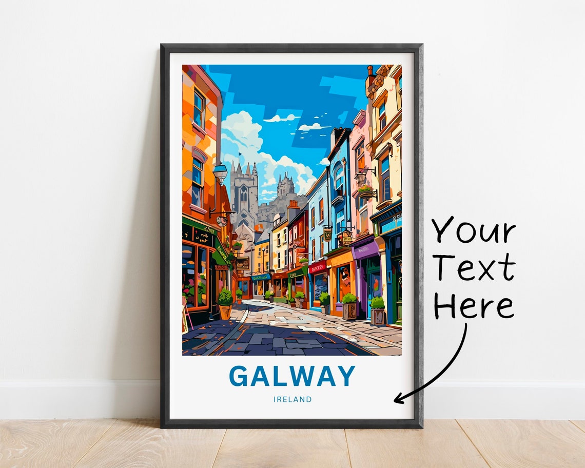 Galway Ireland Colorful Cobblestone Street Personalized Poster