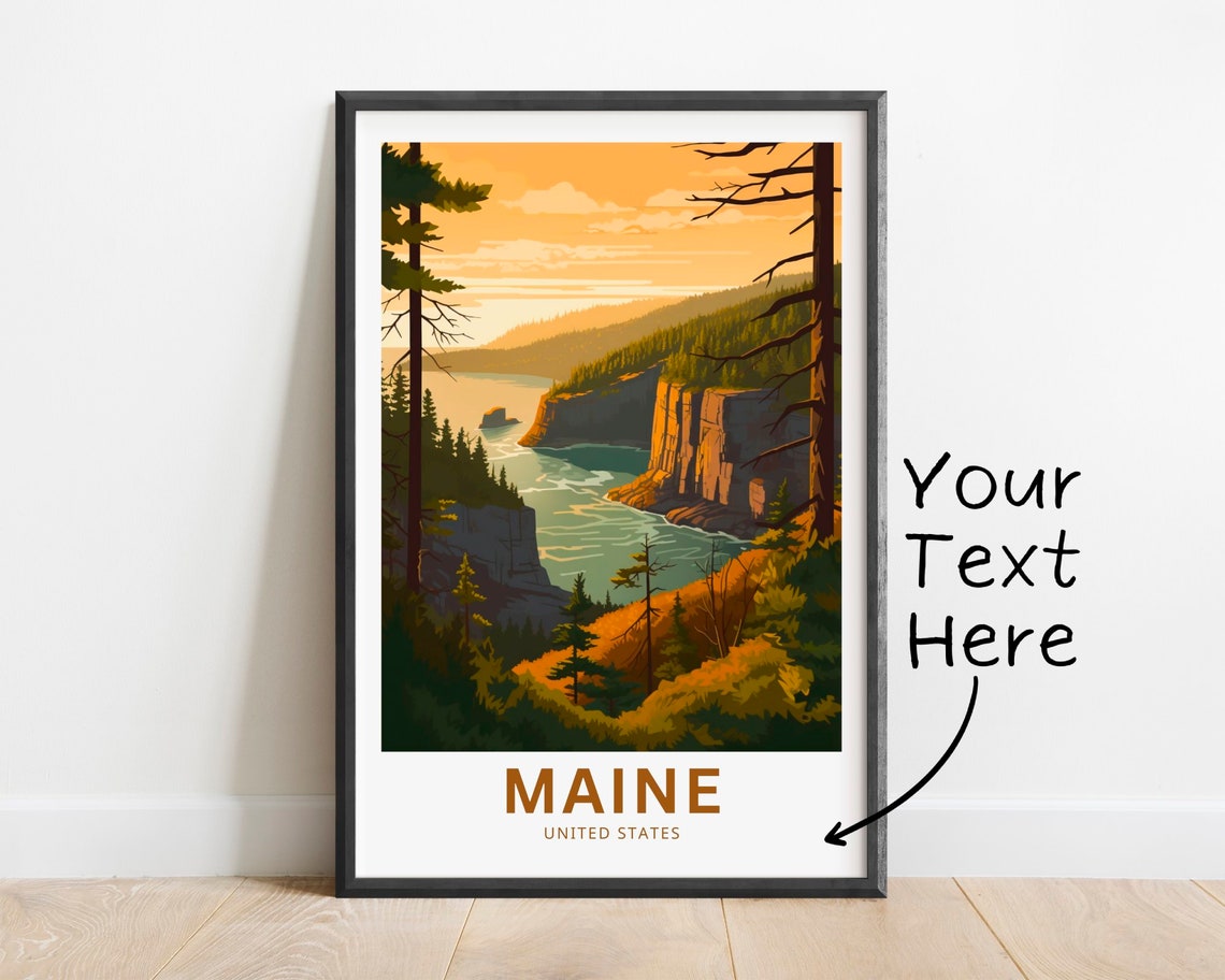 Personalized Maine Coastal Cliffs Sunset Shore Travel Poster