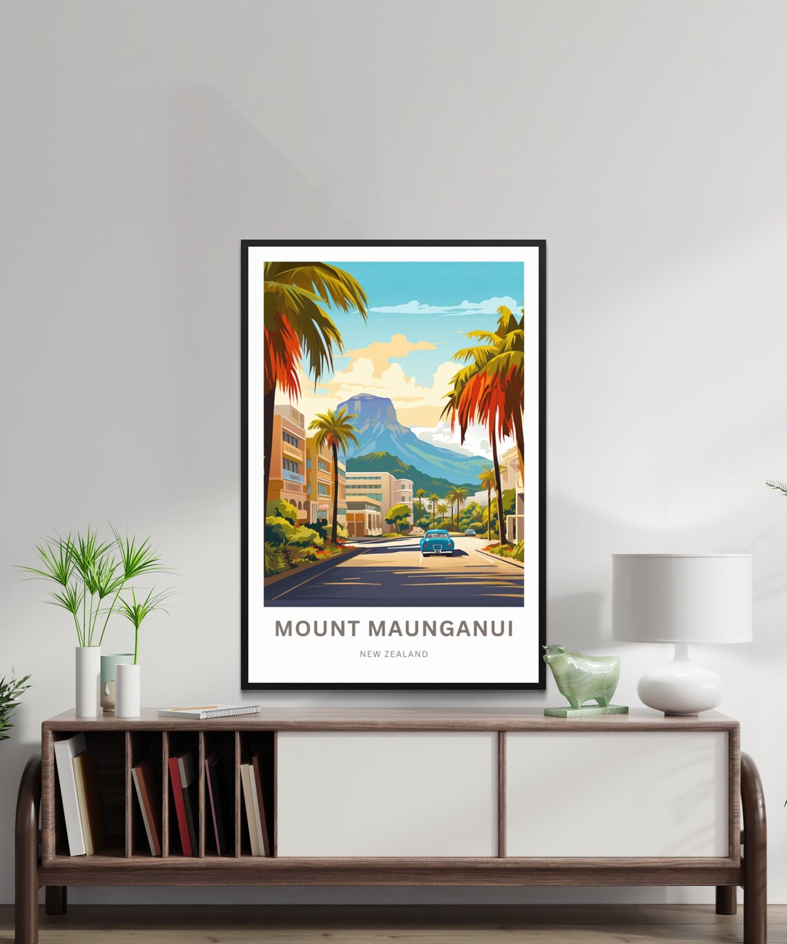 Mount Maunganui New Zealand Palm Street Mountain Scene Poster - Image 2