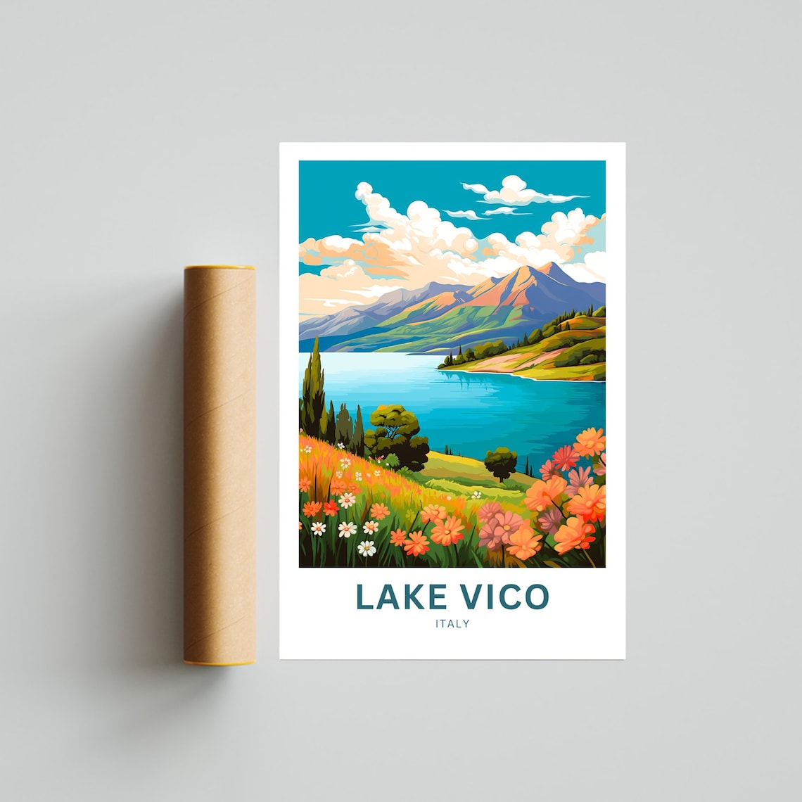 Lake Vico Italy Mountain Lake Wildflower Meadow Scenic Travel Poster - Image 4
