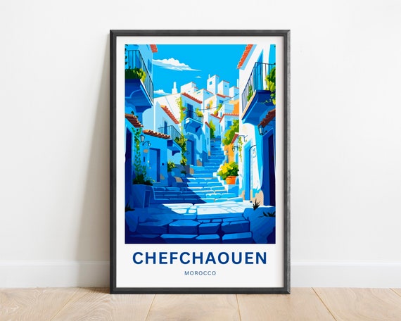 Chefchaouen Travel Print Chefchaouen Poster Morocco Wall Art Framed Present Gift Morocco Present