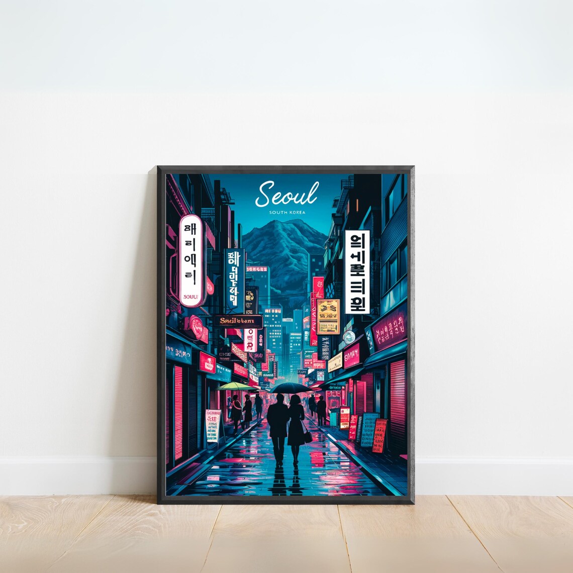 Seoul South Korea Vintage Neon Street Night Lights Travel Poster