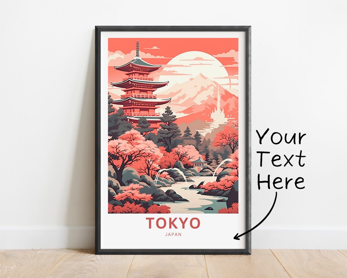 Tokyo Japan Pagoda Blossom Mount Fuji Personalized Travel Poster