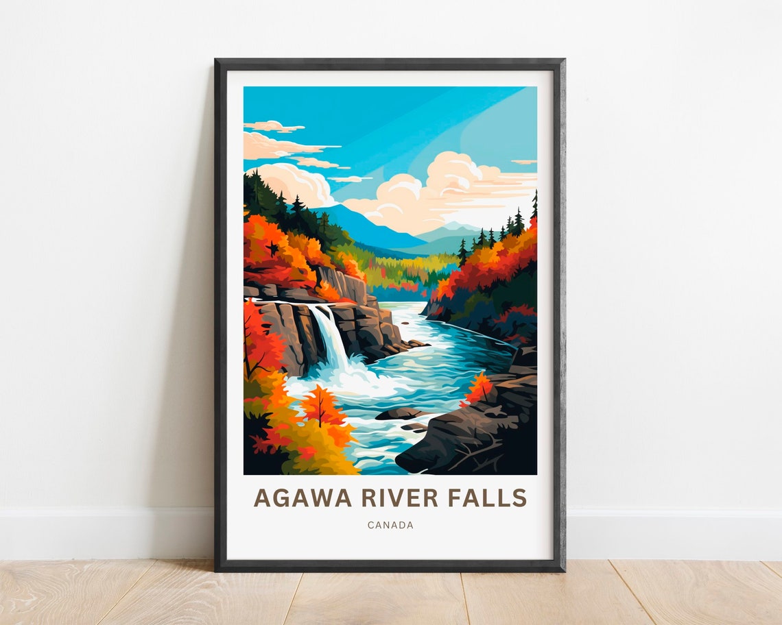 Agawa River Falls Canada Autumn Rapids Scenic Woodland Poster