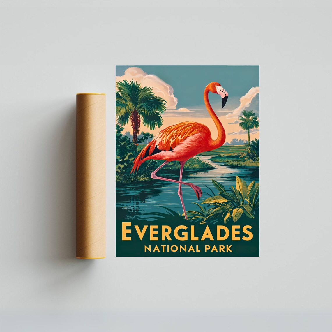 Everglades National Park Pink Flamingo Palm Trees Wetlands Poster - Image 4