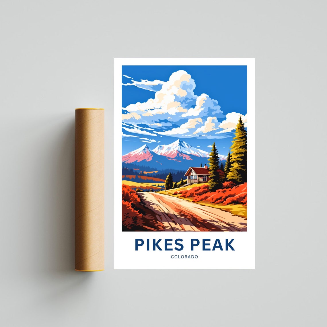 Pikes Peak Colorado Mountain Cabin Autumn Road Travel Poster - Image 4