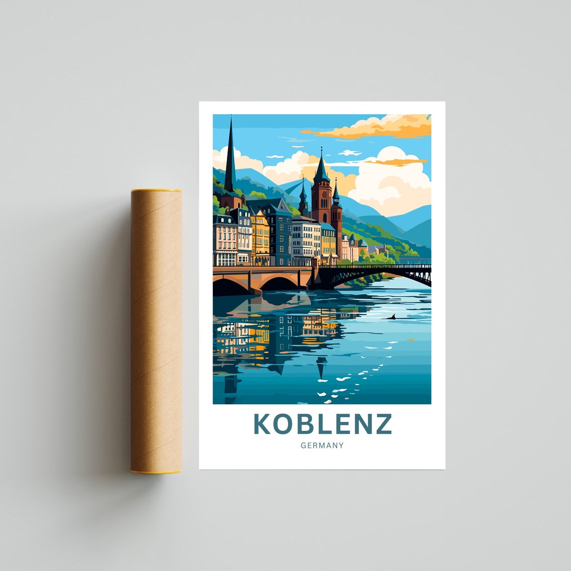 Koblenz Germany Riverside Old Town Personalized Travel Poster - Image 4