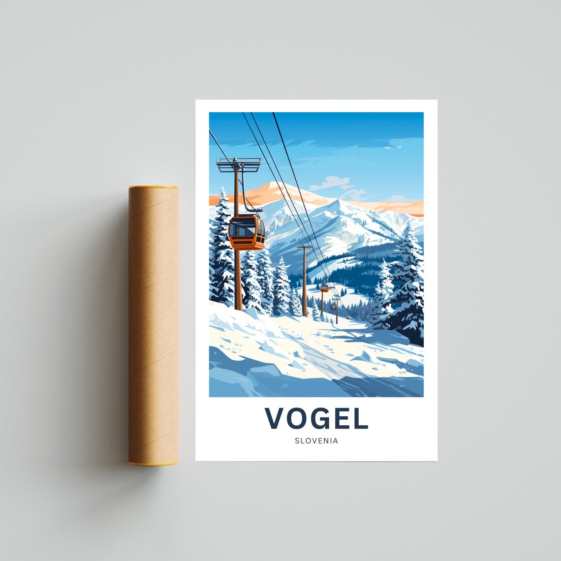 Vogel Slovenia Gondola Cable Car Ski Slope Personalized Travel Poster - Image 4