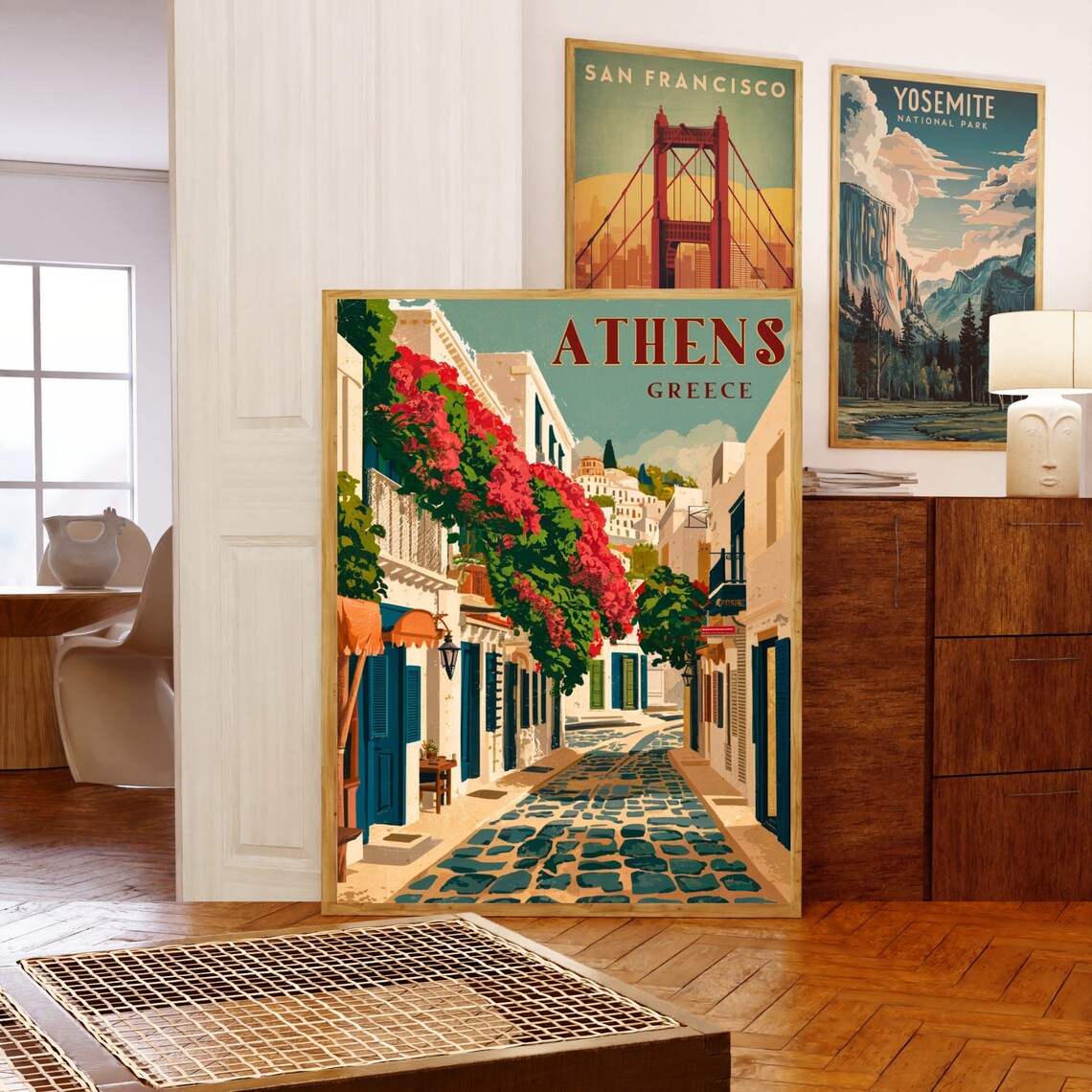Athens Greece Old Street Bougainvillea Vintage Travel Poster - Image 5