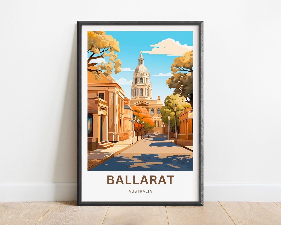 Ballarat Australia Autumn Streetscape Dome Tower Art Travel Poster