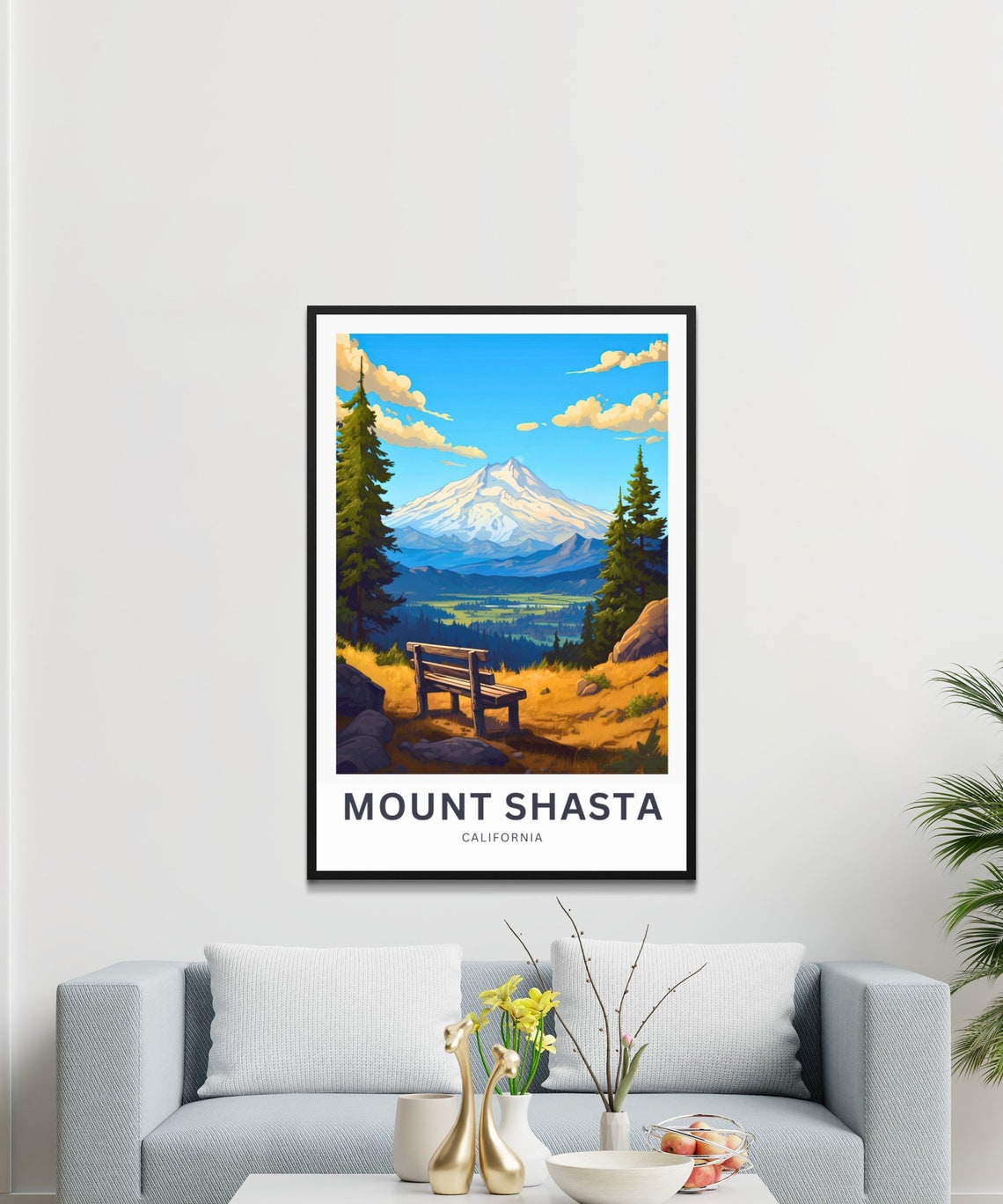 Personalized Mount Shasta California Overlook Bench Custom Poster - Image 3