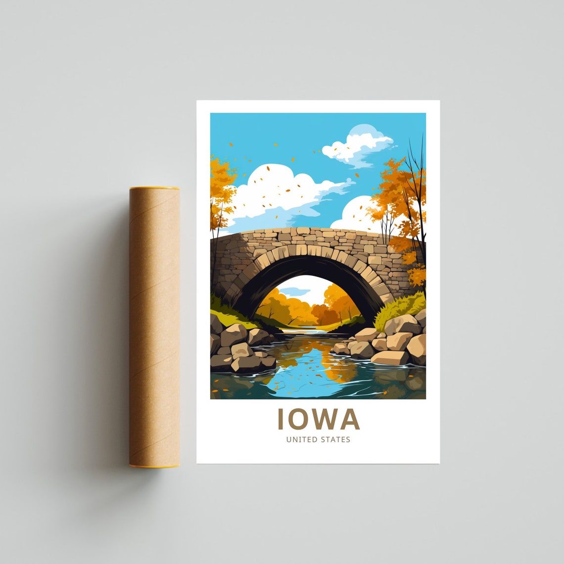 Iowa Stone Arch Bridge Autumn Leaves Custom Text Travel Poster - Image 4