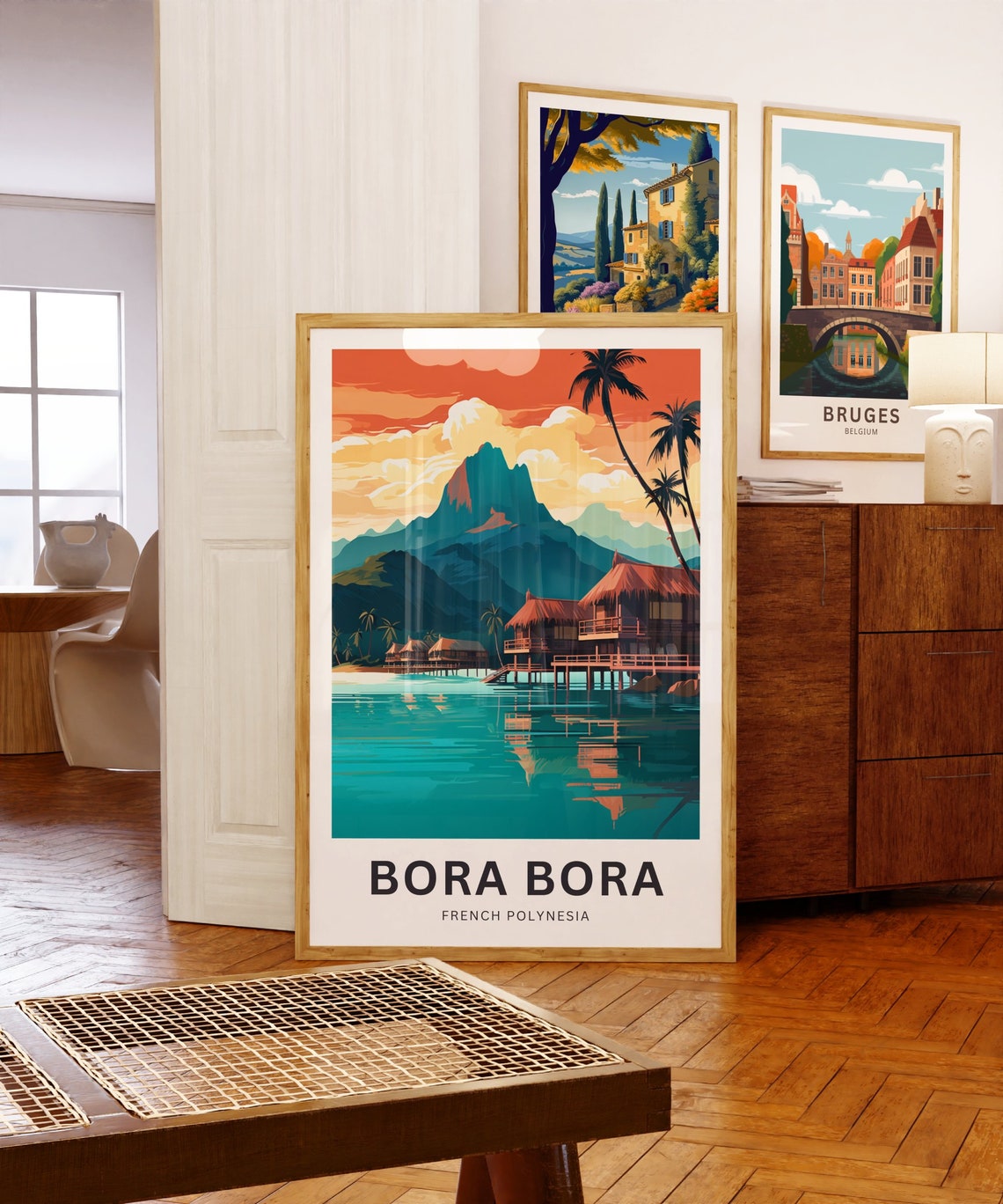 Personalized Bora Bora Custom Text Overwater Bungalow Sunset Poster - Image 5