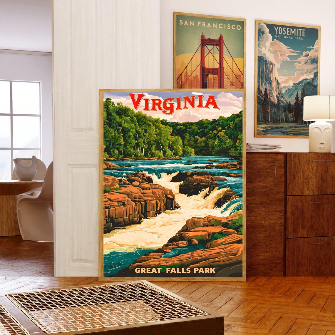 Virginia Great Falls Park Waterfall Red Rocks Vintage Travel Poster - Image 5