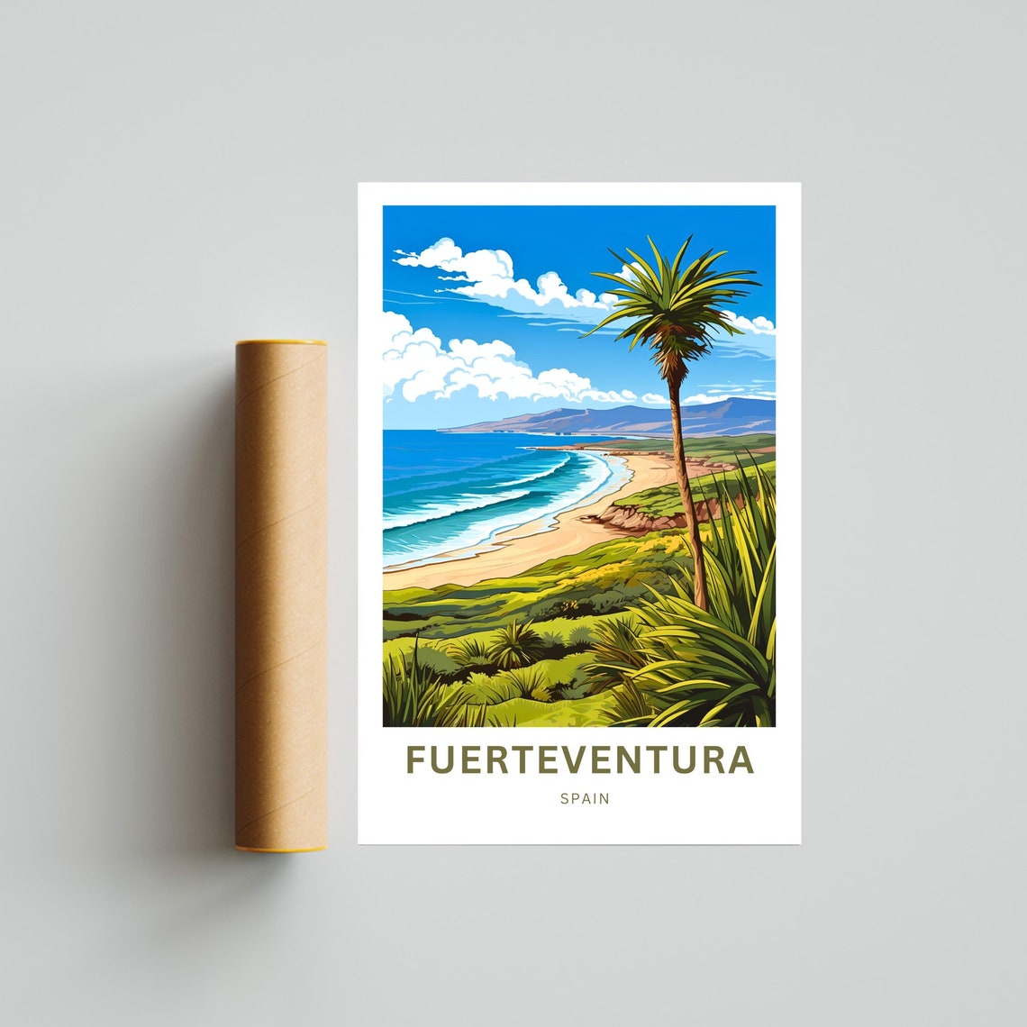 Fuerteventura Spain Lone Palm Tree Over Wide Sandy Beach Poster - Image 4