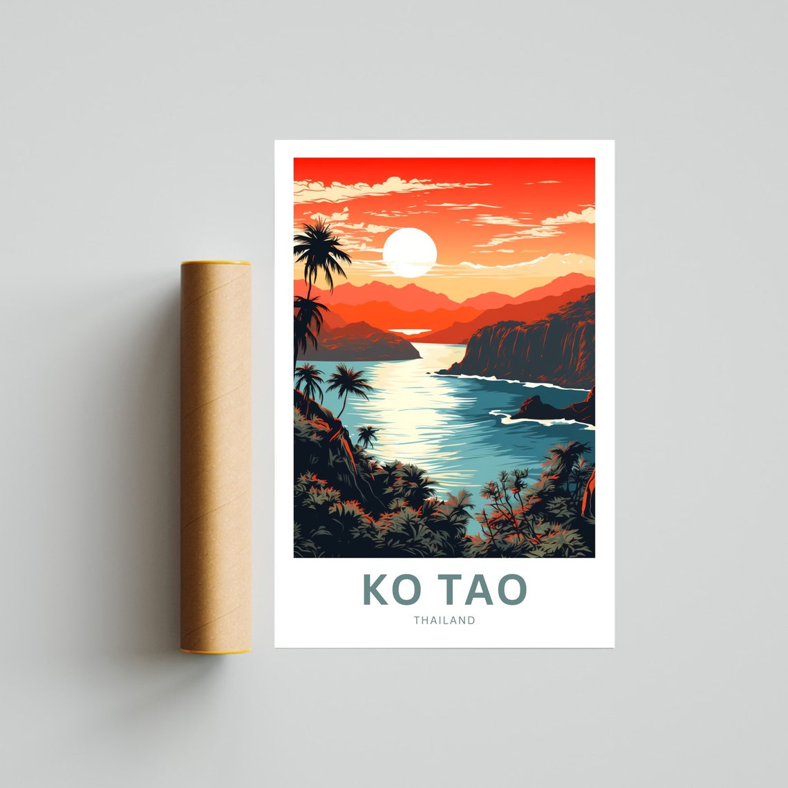 Ko Tao Thailand Tropical Sunset Bay Rocky Cliffs Island View Poster - Image 4