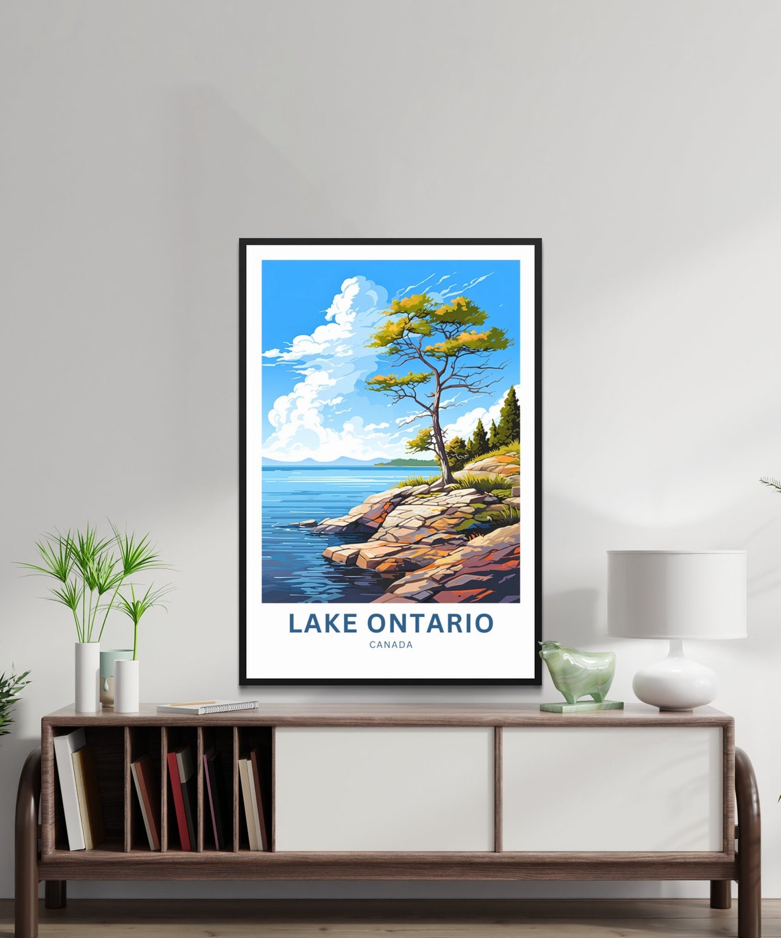 Personalized Lake Ontario Canada Poster with Rocky Shoreline Tree Art - Image 3