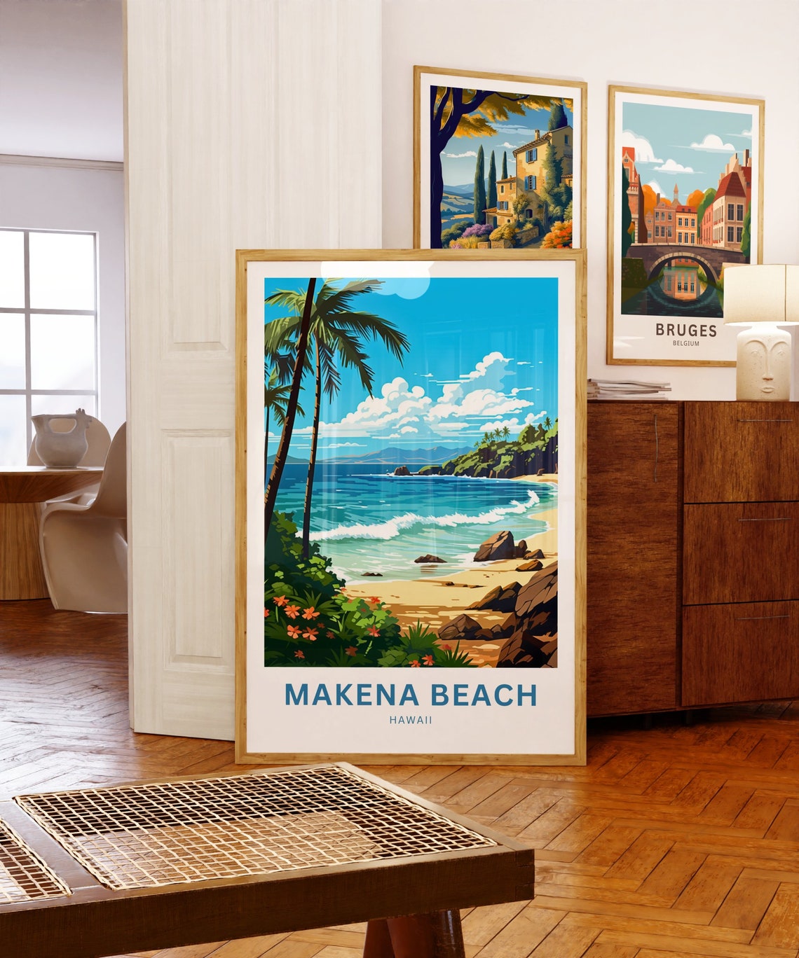 Makena Beach Hawaii Palm Fringed Tropical Shoreline Surf Poster - Image 5