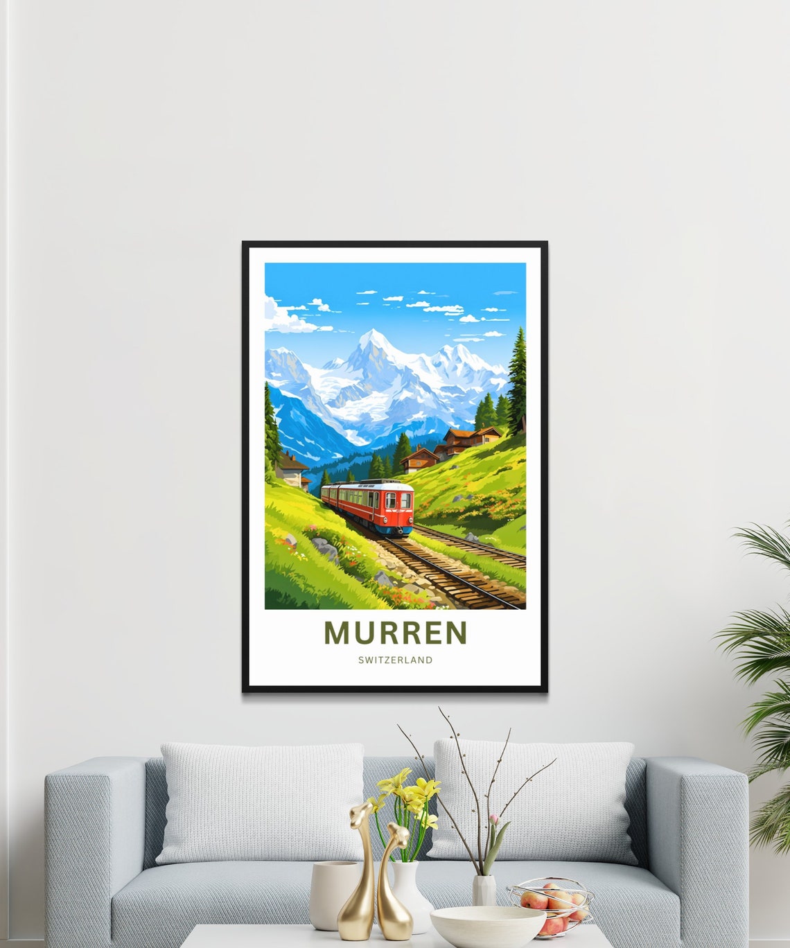 Murren Switzerland Red Alpine Train Mountain Railway Travel Poster - Image 3