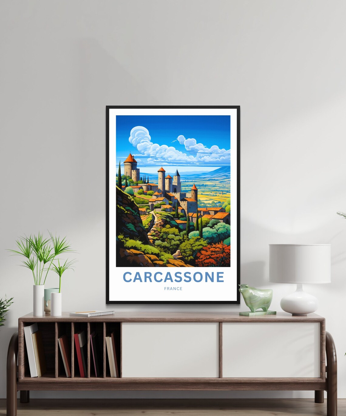 Carcassonne France Hilltop Medieval Old Town Panorama Travel Poster - Image 2