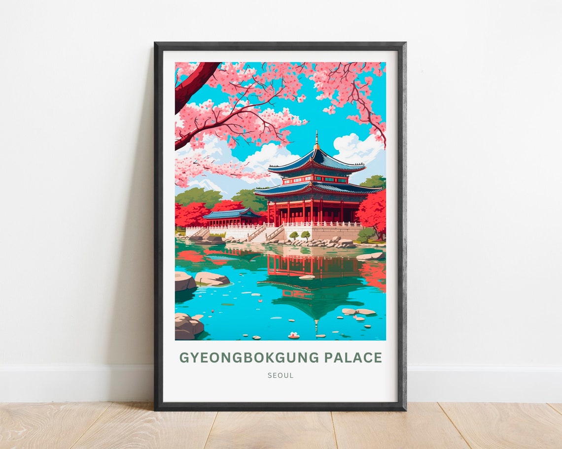 Gyeongbokgung Palace Seoul Cherry Blossom Pond Reflection Poster