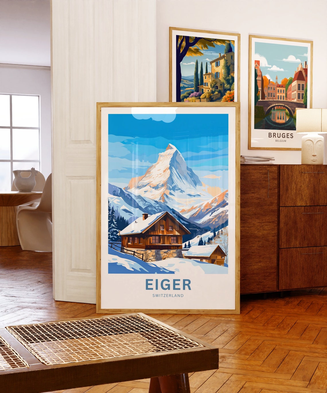 Personalized Eiger Switzerland Snowy Peak and Chalet Travel Poster - Image 5