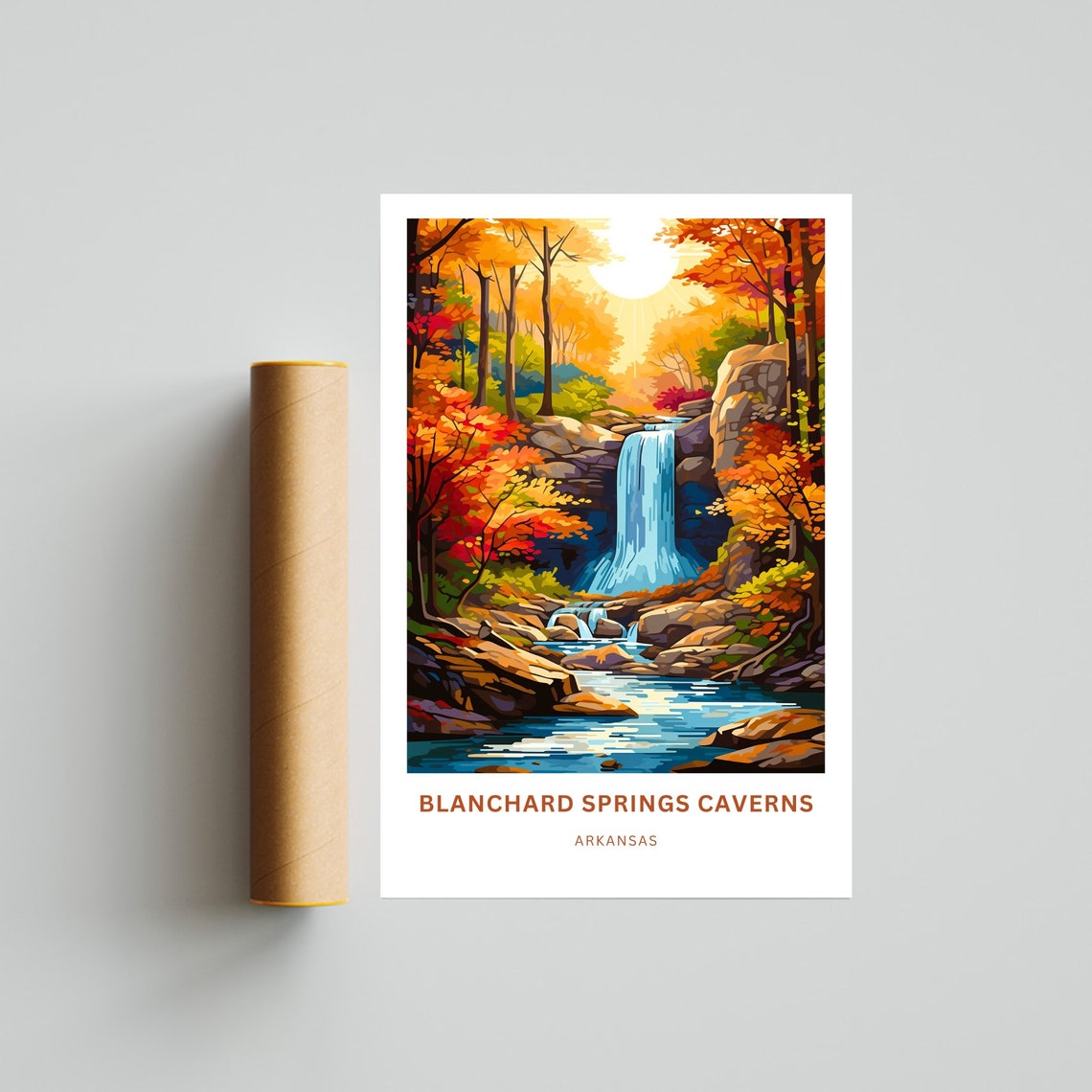 Personalized Blanchard Springs Arkansas Autumn Falls Travel Poster - Image 4