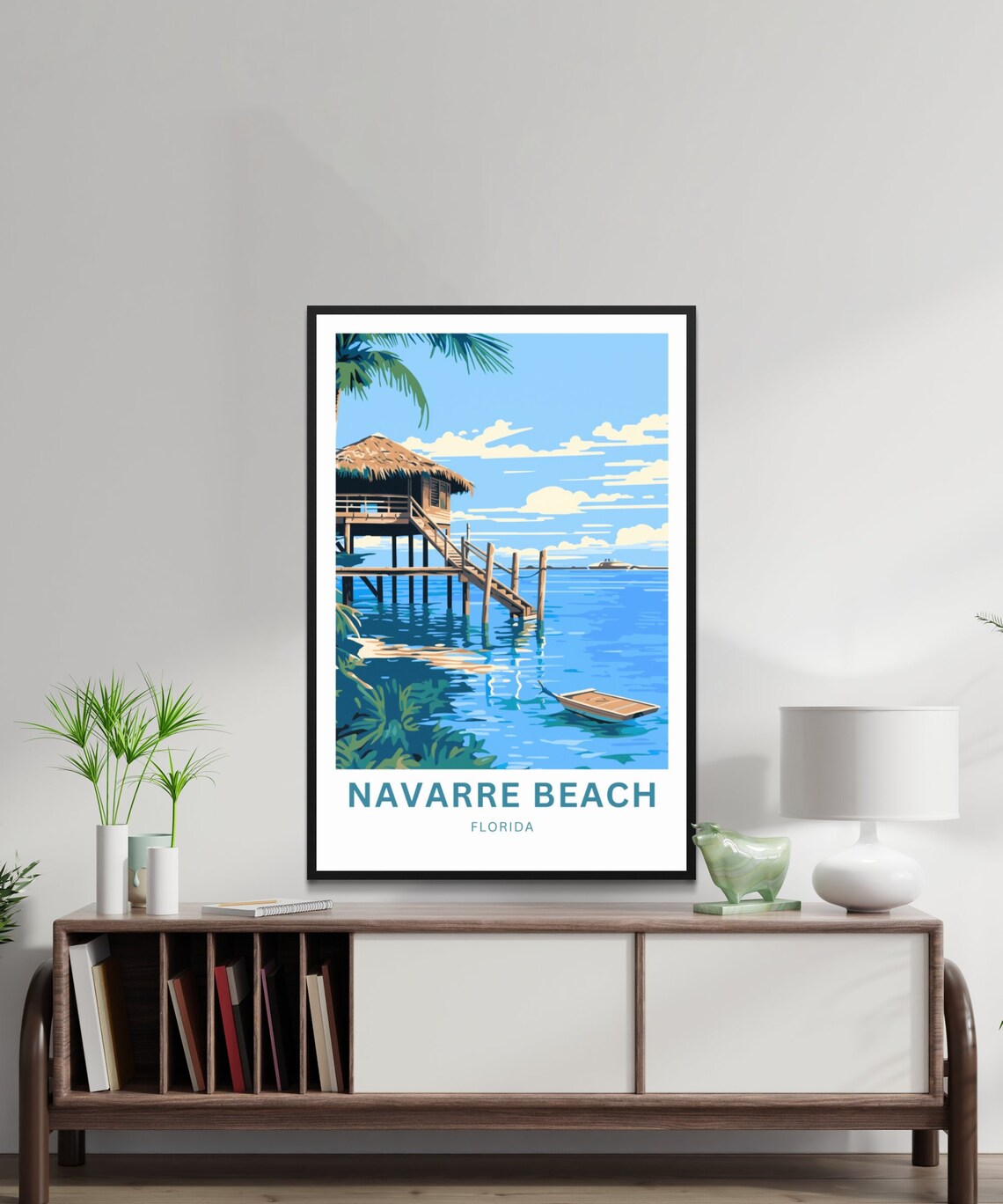 Navarre Beach Florida Stilt House Overwater Tropical Travel Poster - Image 3
