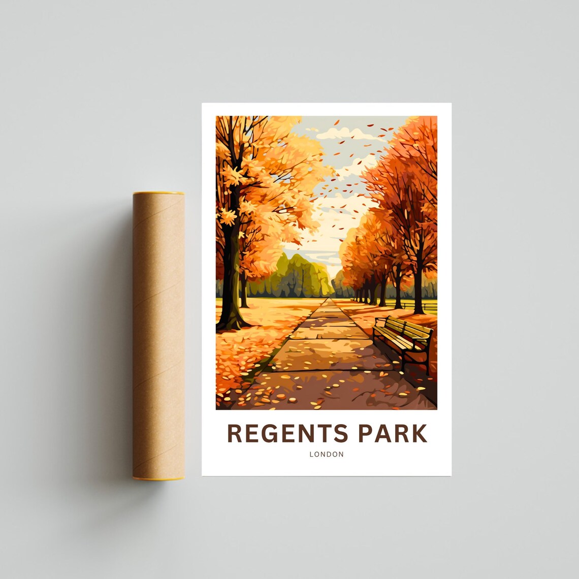 Regents Park London Autumn Bench Leaf Path Vintage Travel Poster - Image 4