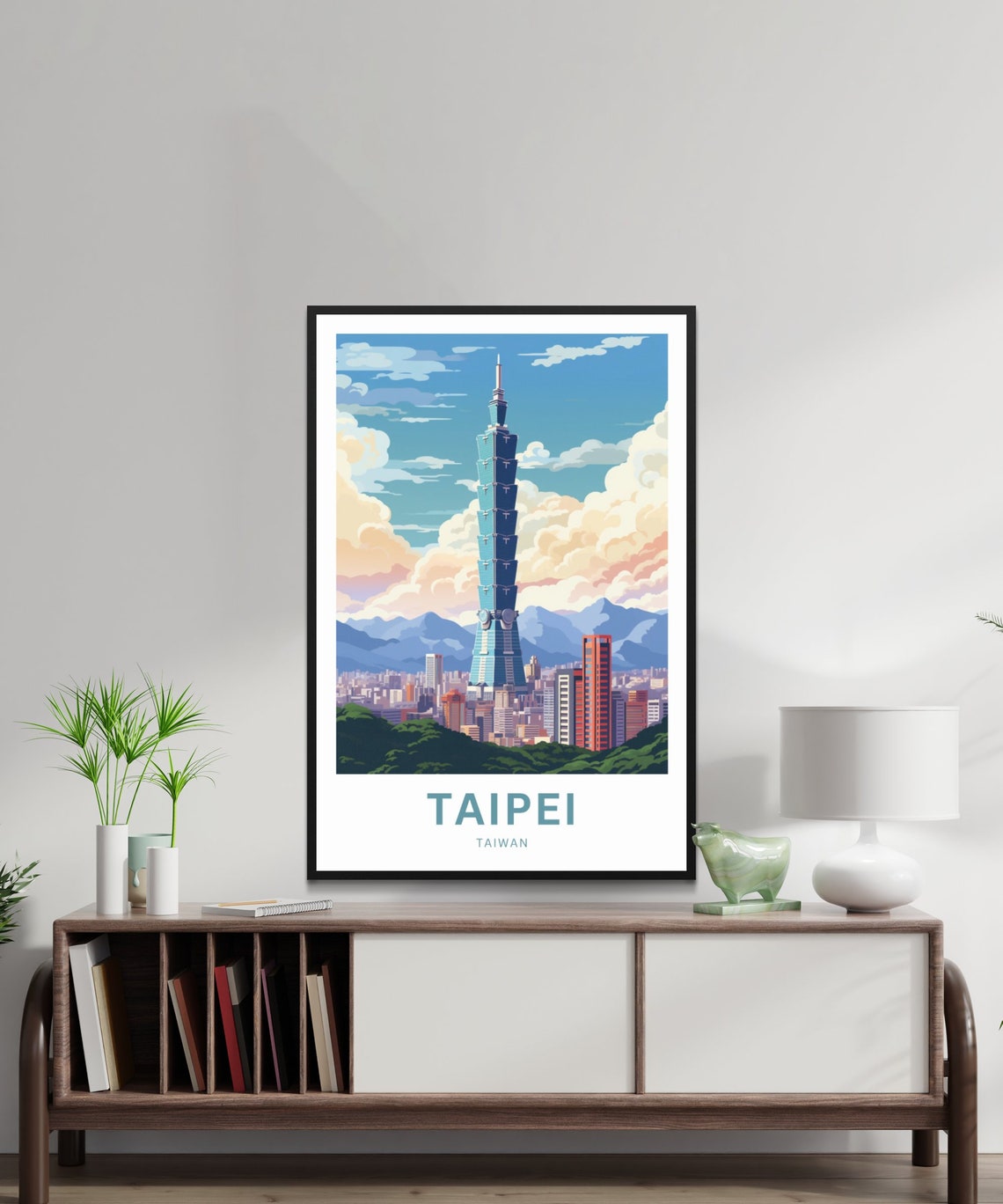 Taipei Taiwan Iconic 101 Skyscraper City Skyline Clouds Travel Poster - Image 2