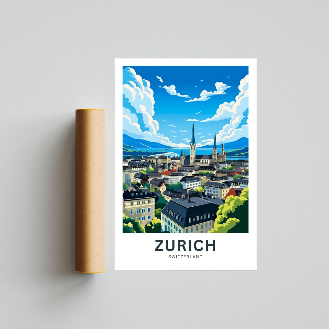 Zurich Switzerland City Skyline Lake Church View Travel Poster - Image 4