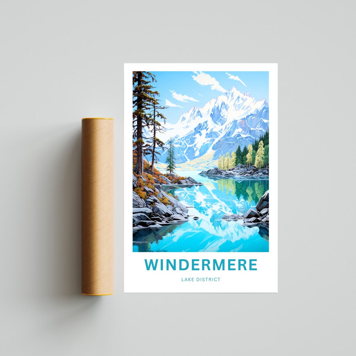 Personalized Windermere Lake District Snow Peak Travel Poster - Image 4