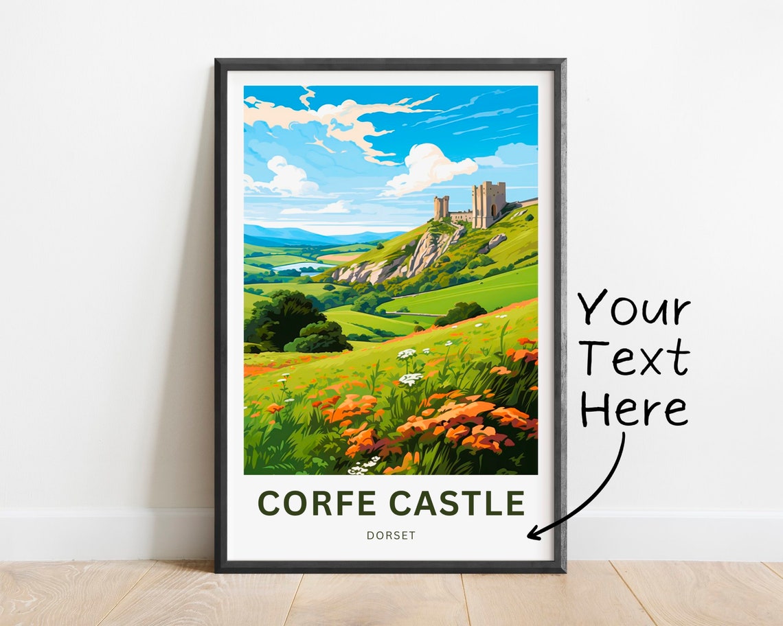 Personalized Corfe Castle Dorset England Vintage Travel Poster