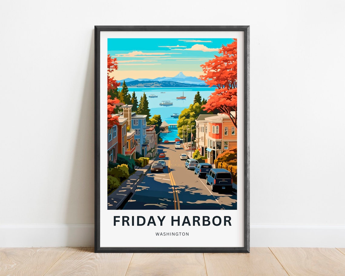 Friday Harbor Washington Street to Harbor Travel Poster Artwork