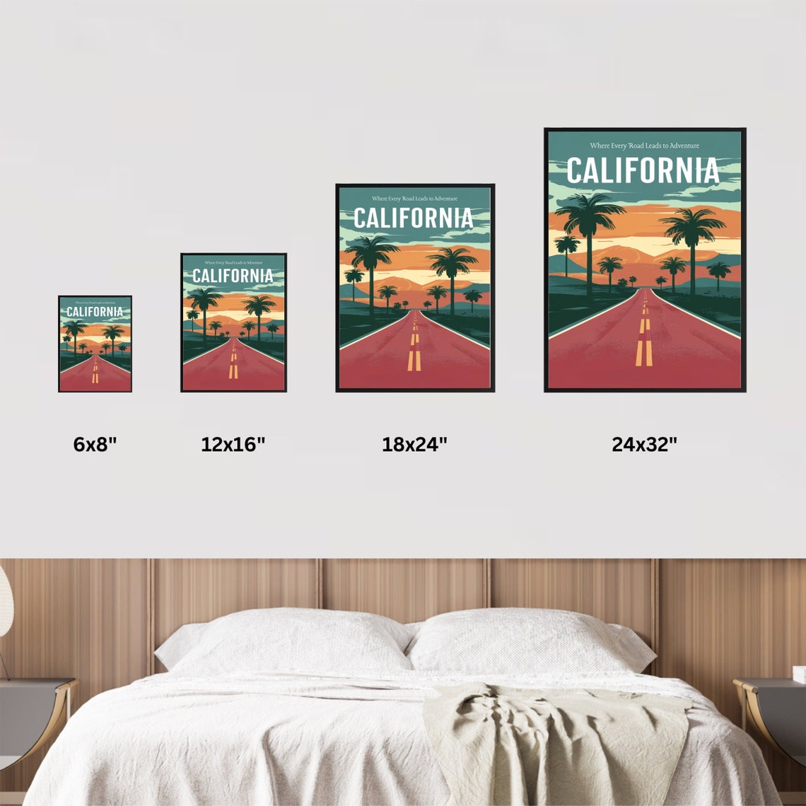 California Palm Tree Road Sunset Retro Adventure Travel Poster - Image 4